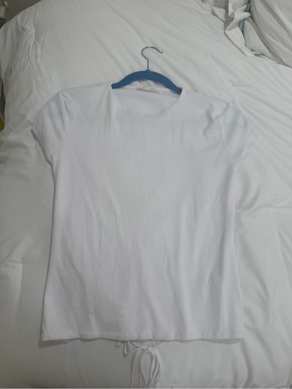 Zara White Short Sleeve Crewneck Tee with Hem Drawstring